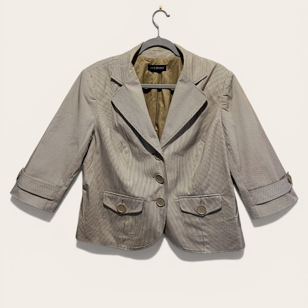 Lane Bryant Taupe Pinstripe Blazer